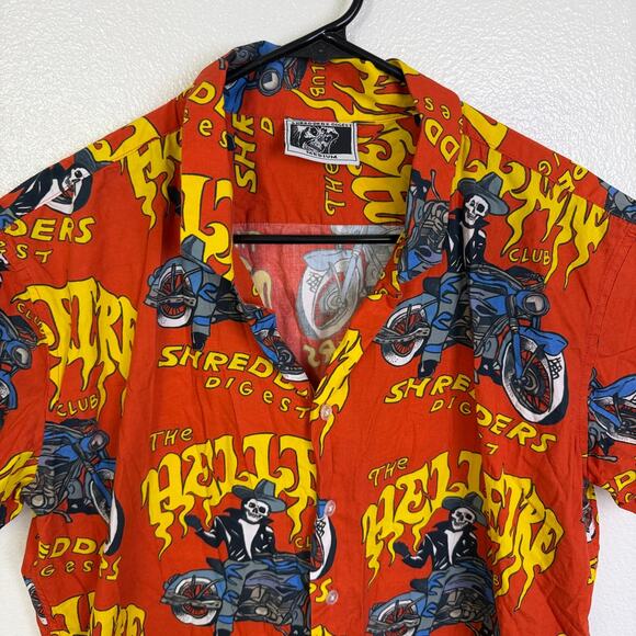Shredders Digest Shirt Mens Size Medium Red Short Sleeve Button Motorcylce Skull - Picture 2 of 10